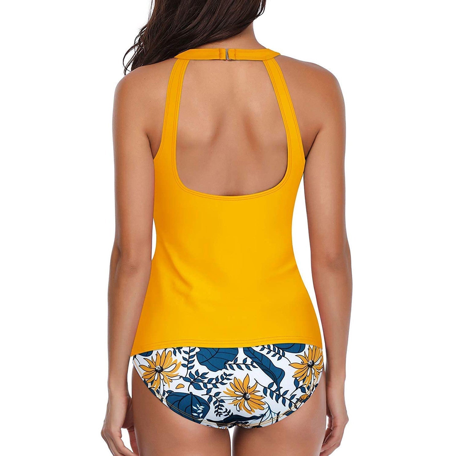 Valenzora | High-necked halter scoop back tankini with shorts