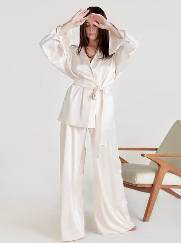 Valenzora | Two-piece French V-neck nightwear Wide-leg trousers