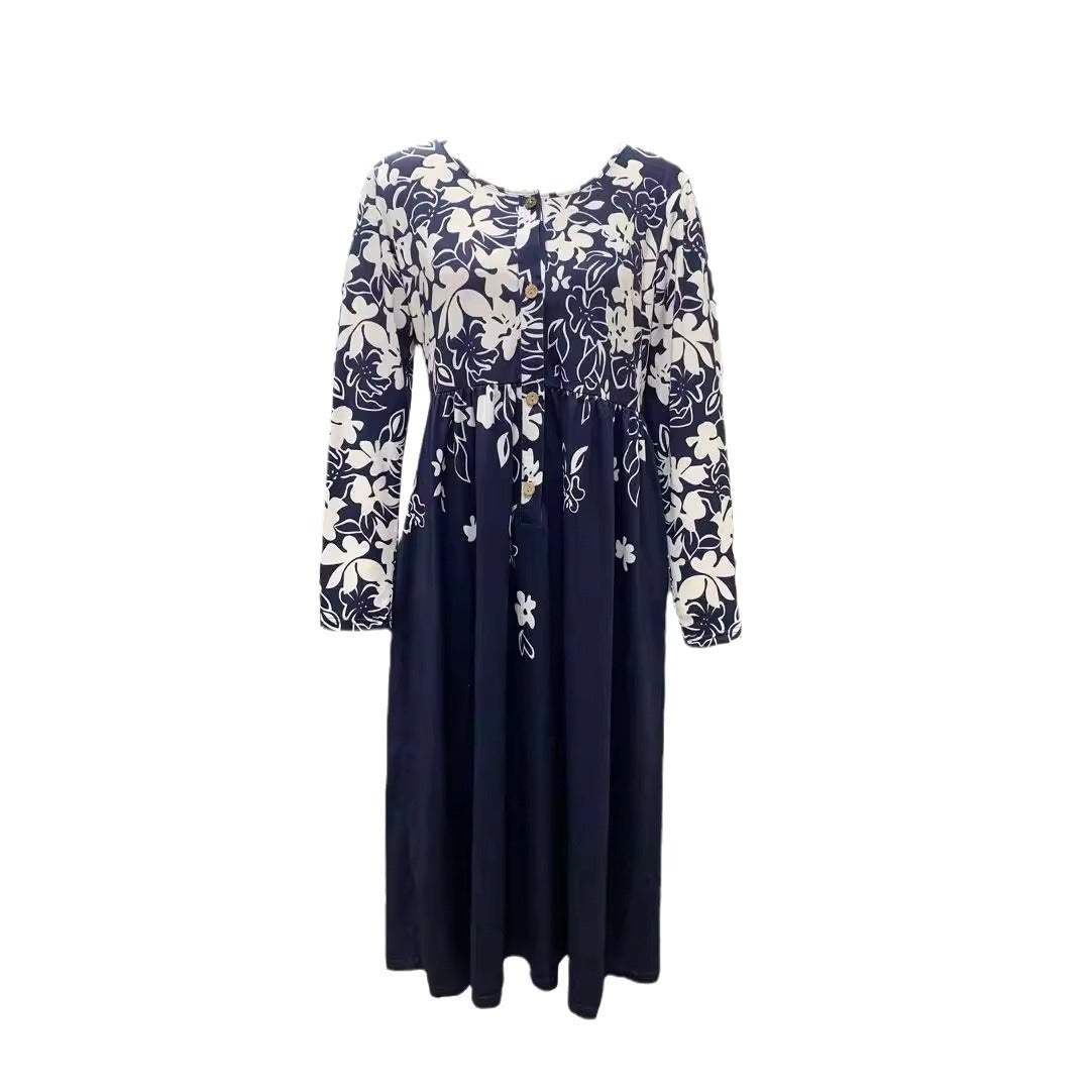 Women's flowing midi dress with floral print and practical pockets, size [size]