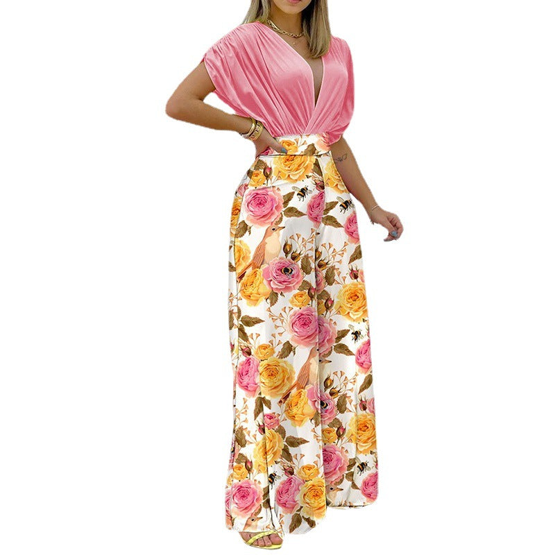 Damen-Jumpsuit mit tiefem V-Ausschnitt und weitem Bein, Größe