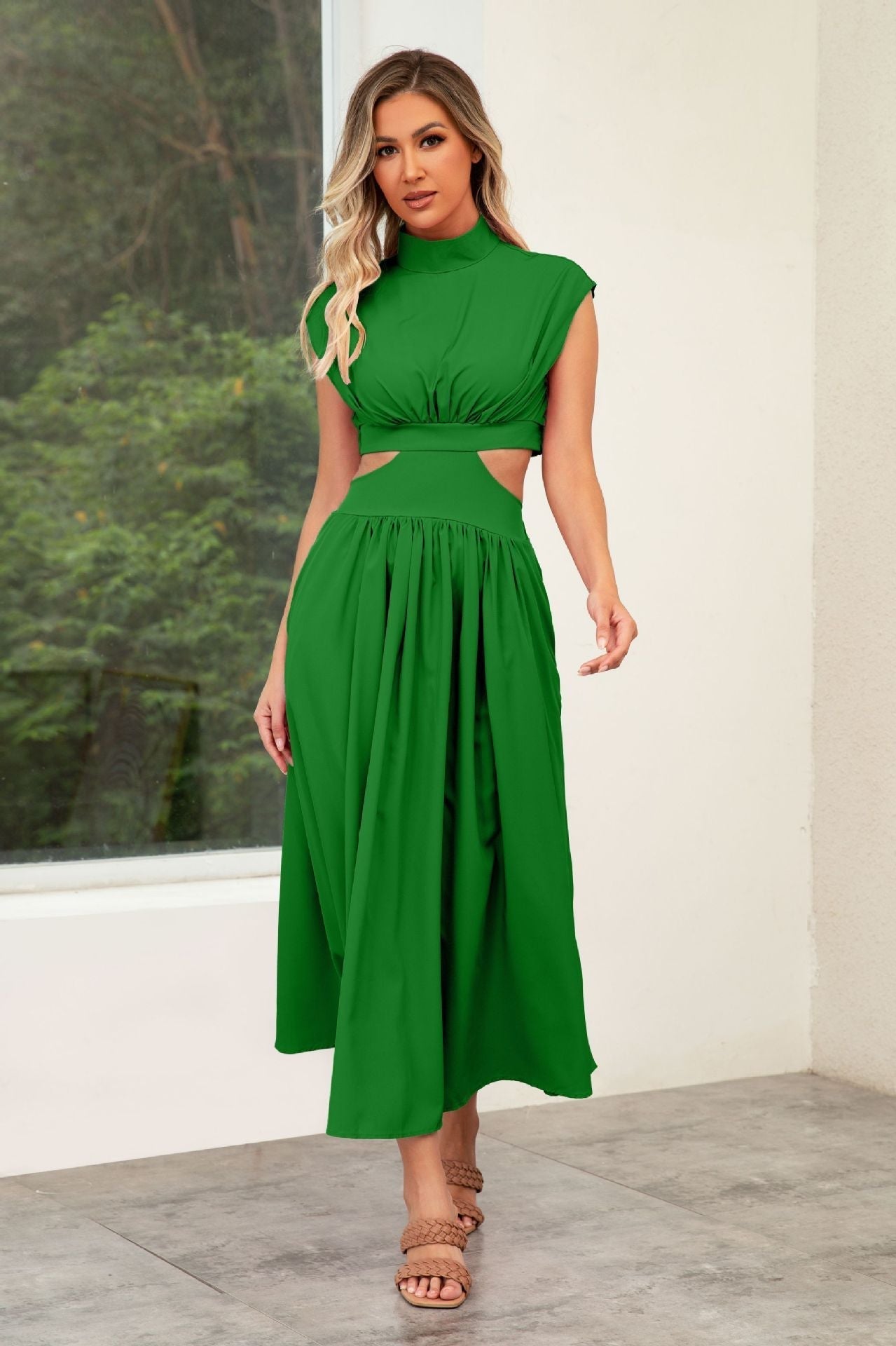 Women's cut-out summer dress with high collar, size