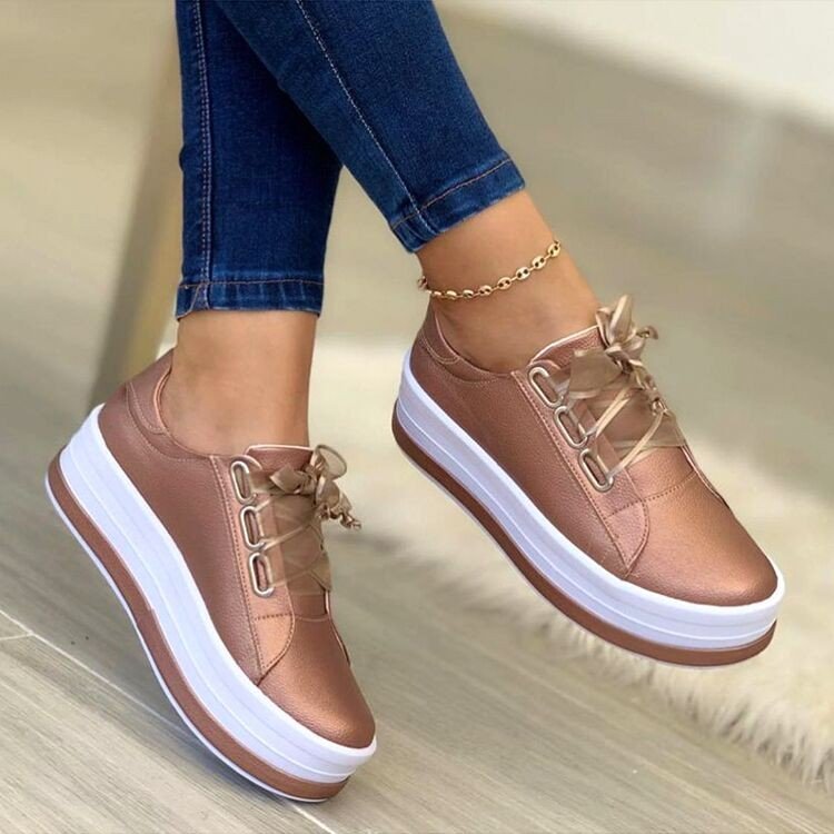 Women's comfortable platform sneakers with elegant metallic upper, size Valenzora