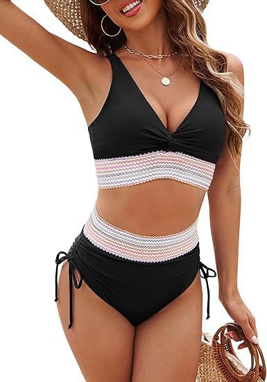Women's bikini set with fashionable wrap top and high-waisted bottoms, size [size]