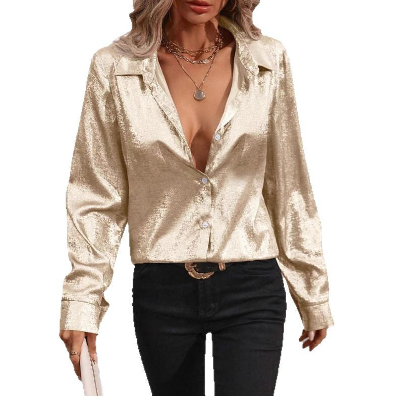 Damen glänzende Satinbluse mit modernen Cut-Out-Details, Größe