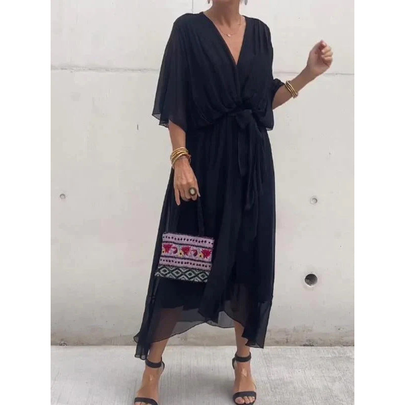 Valenzora | Lace-up Batwing Sleeve Irregular Dress
