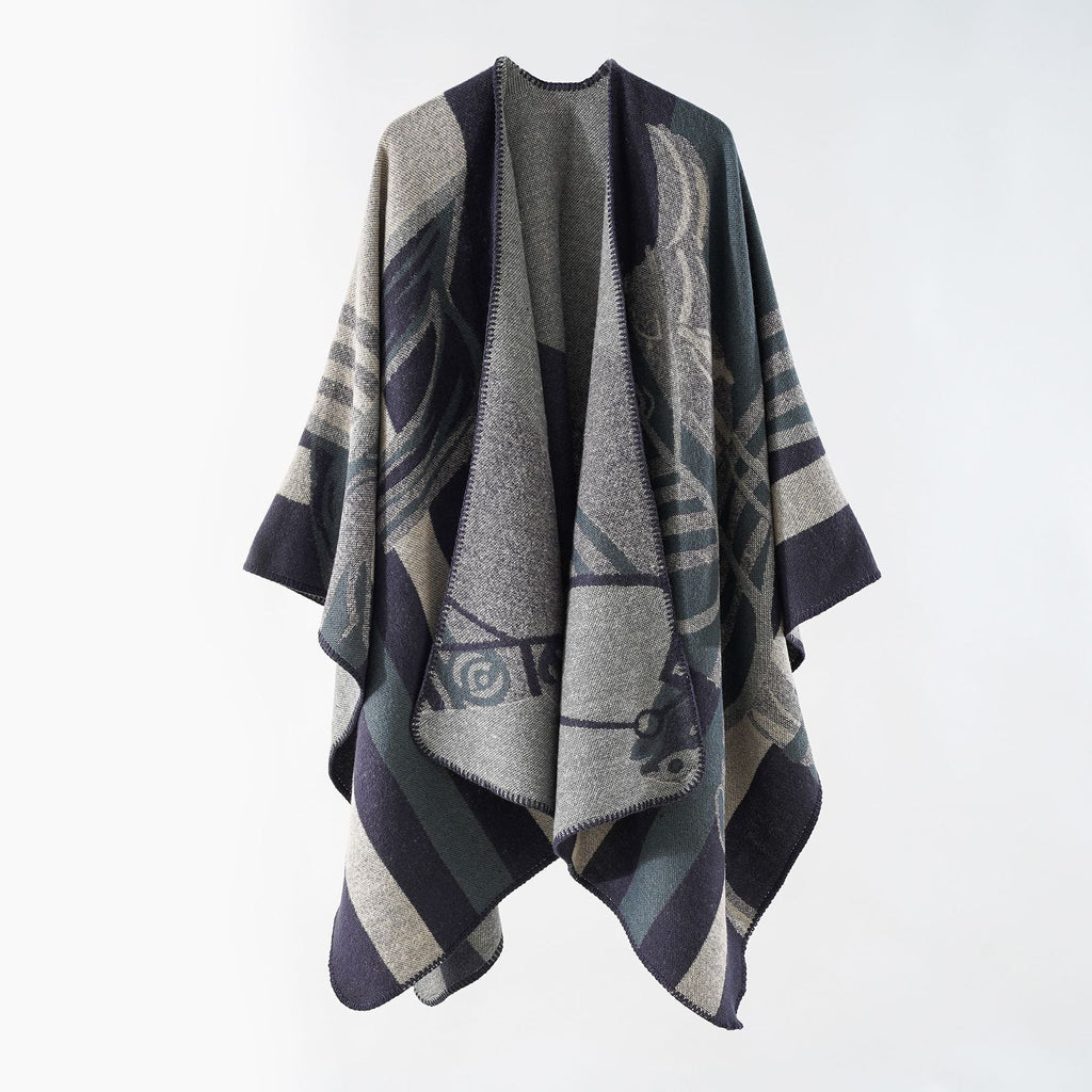 Eleganter Damen-Strickponcho mit kunstvollem Muster und feinen Fransen, Größe Valenzora