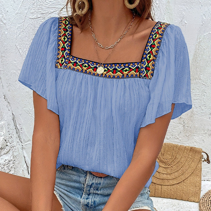 Women's airy summer blouse with embroidery, size