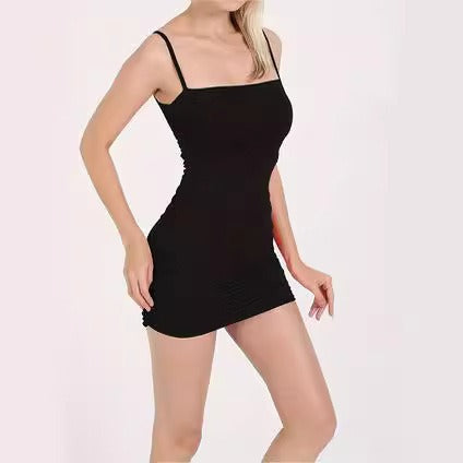 Women's figure-hugging mini dress with adjustable straps and ruching, size [size]