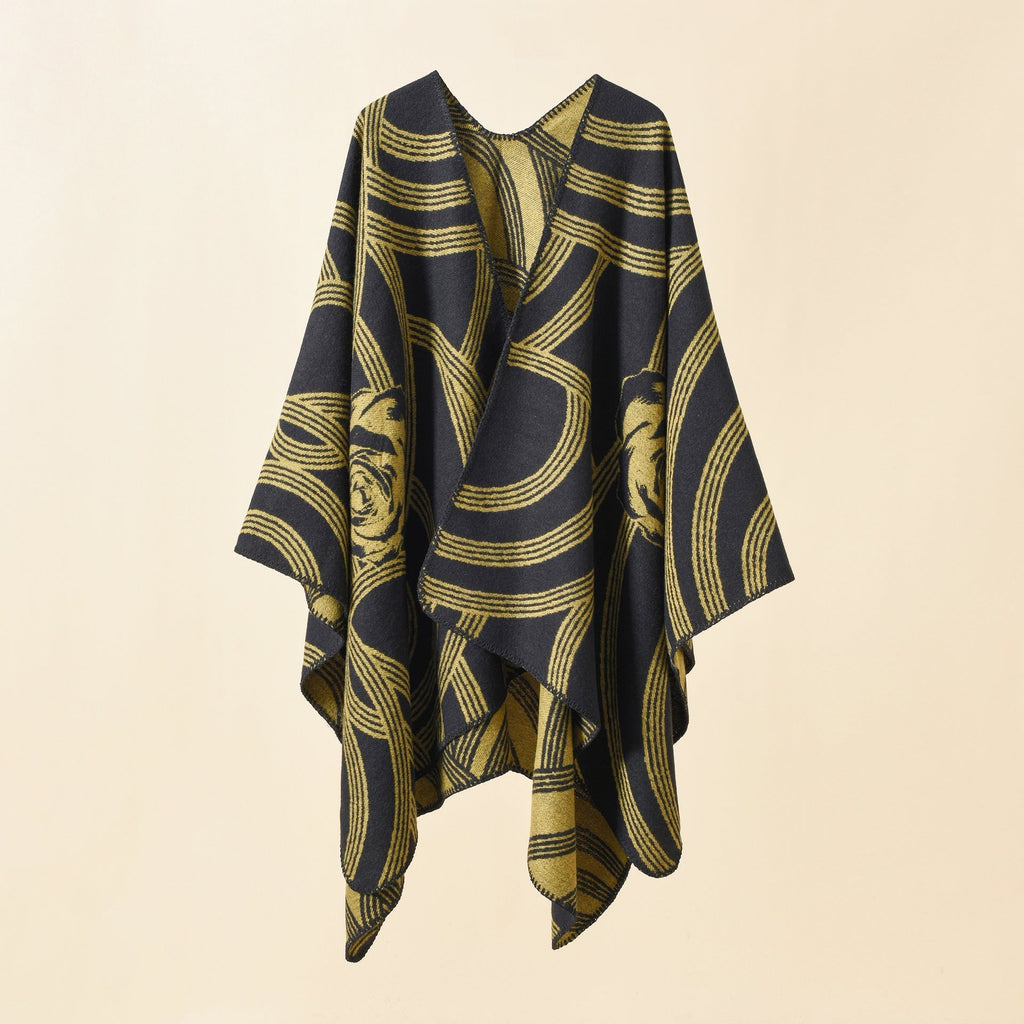 Women's Artful Wrap Poncho with Elegant Floral Design Valenzora