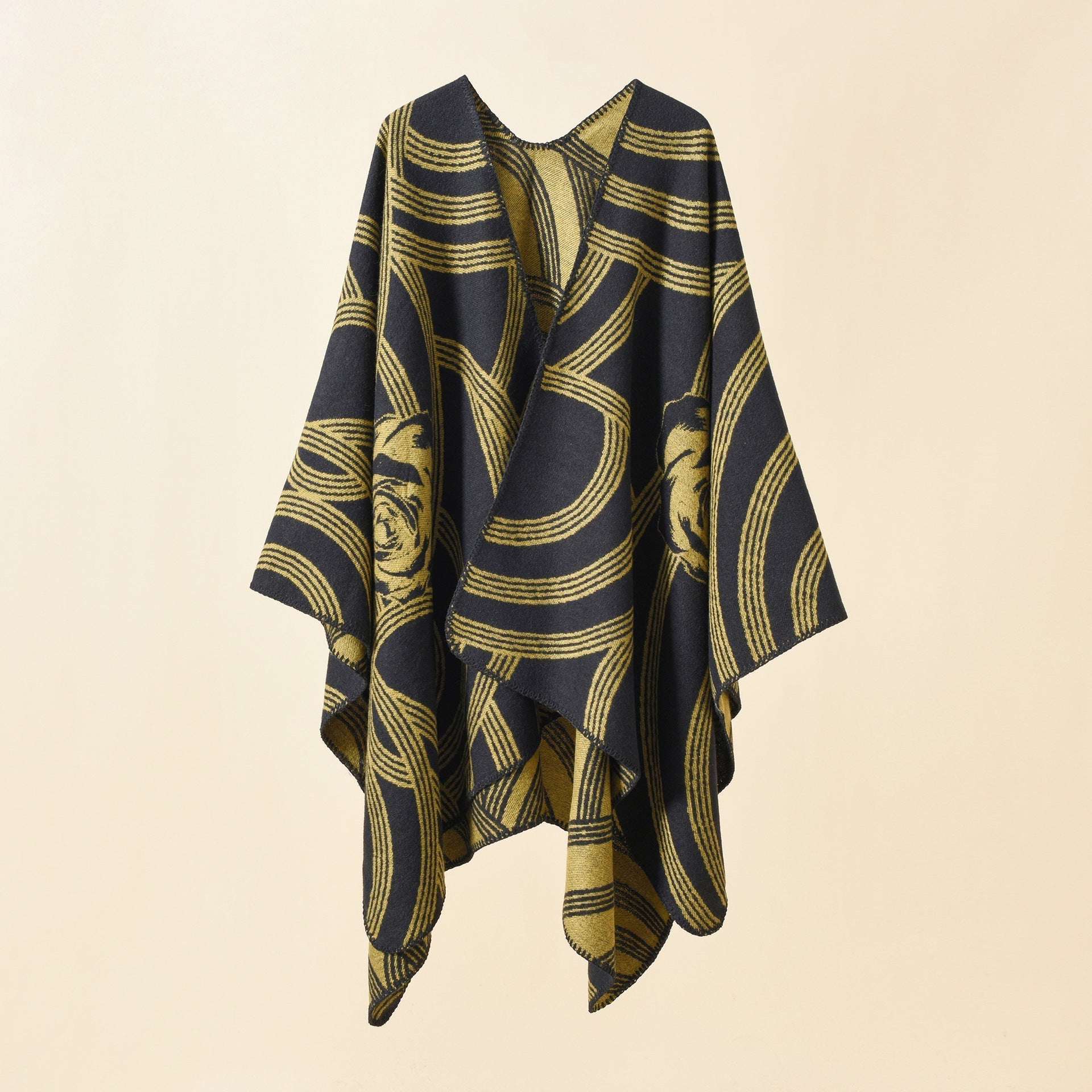 Women's Artful Wrap Poncho with Elegant Floral Design Valenzora