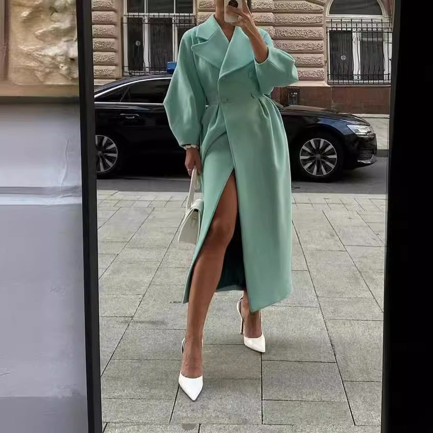 Damen Maxicoat Oversized mit Schulter-zu-Schulter-Oberteil und zweifarbiger Vorderseite, Größe