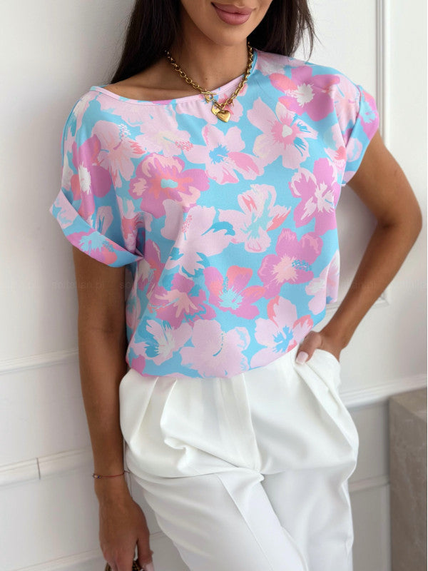 Valenzora | Summer printed round neck loose shirt