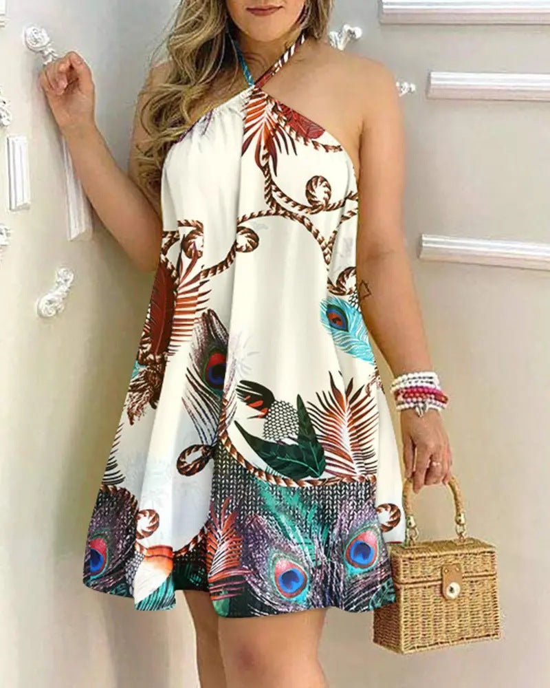 Valenzora | Printed Cold Shoulder Halter Tie Dress