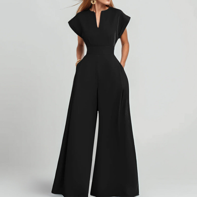Women's Elegant Wide-Leg Jumpsuit with Shawl Collar, Size