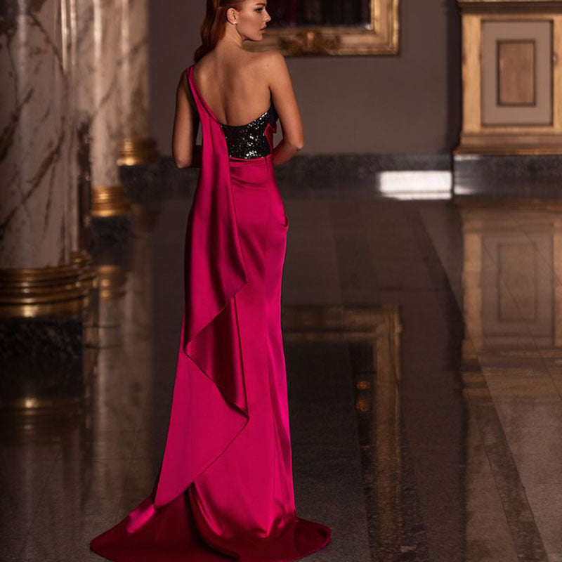 Elegantes Damen-Abendkleid mit transparentem Oberteil und hohem Schlitz, Größe
