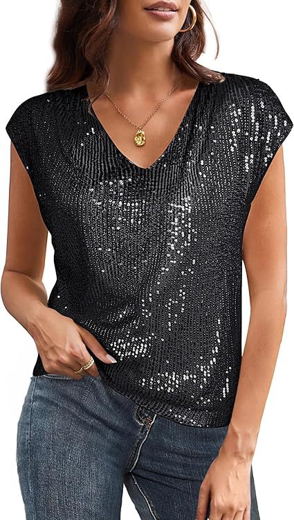 Glitzerndes Damen-Oberteil mit V-Ausschnitt und lockerem Schnitt, Größe [size missing]