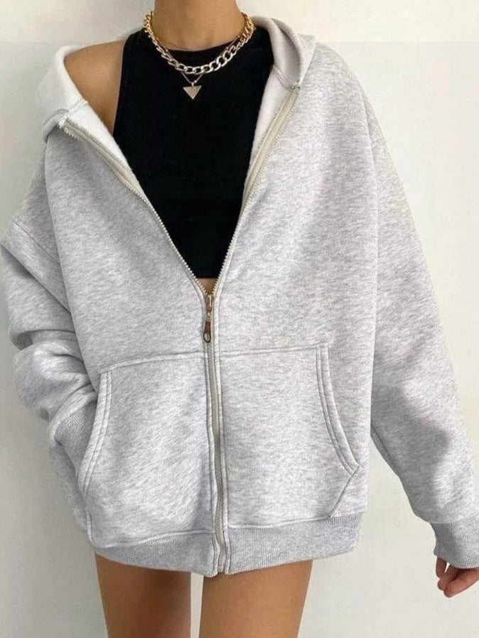 Damen Oversize-Hoodie mit Reißverschluss und praktischen Taschen, Größe