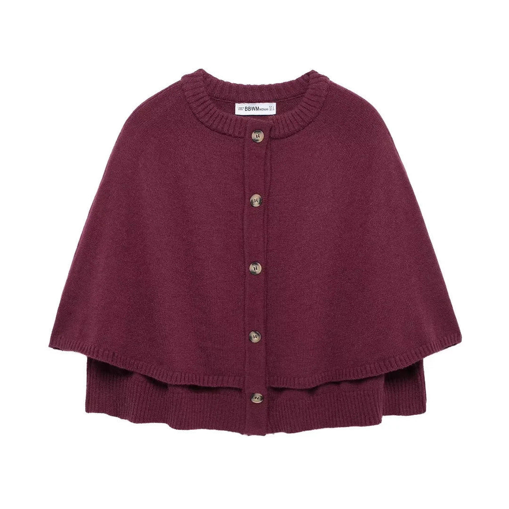 Damen-Cape aus weichem Strick mit Knöpfen, Größe