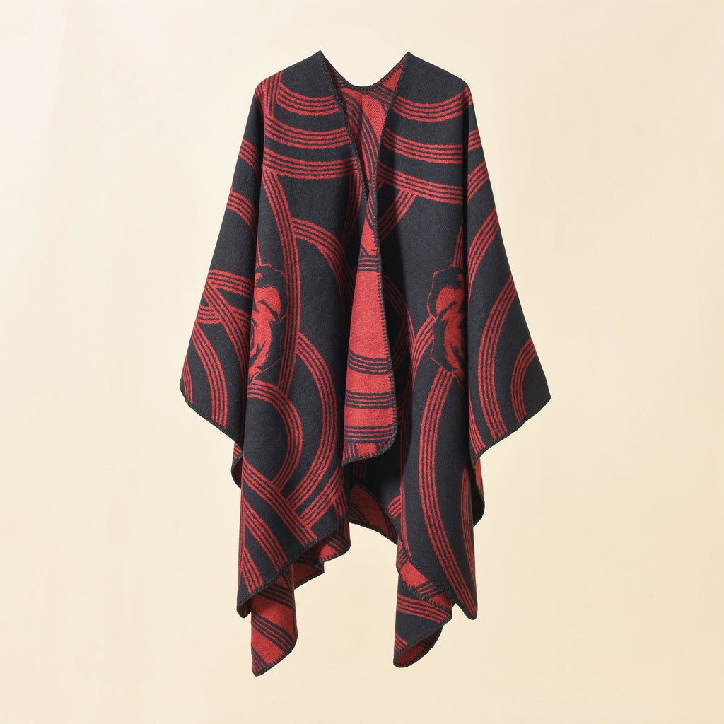 Women's Artful Wrap Poncho with Elegant Floral Design Valenzora