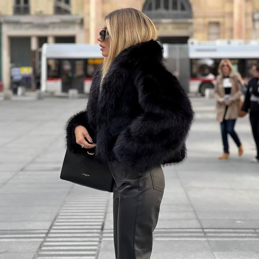 Faux fur jacket for glamorous appearances