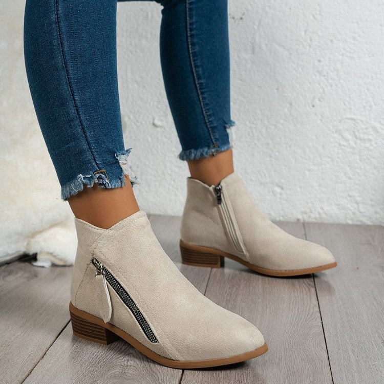 Women's boots with side zipper and elegant velvet upper, size S