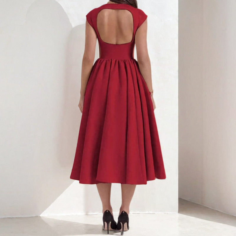 Elegantes Midi-Kleid für Damen mit figurbetontem Oberteil und fließendem Rock, Größe