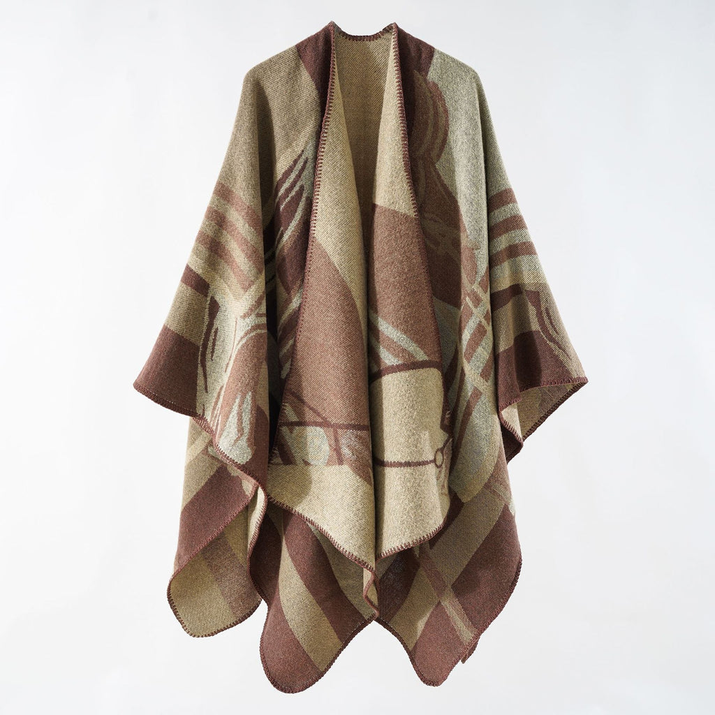 Eleganter Damen-Strickponcho mit kunstvollem Muster und feinen Fransen, Größe Valenzora