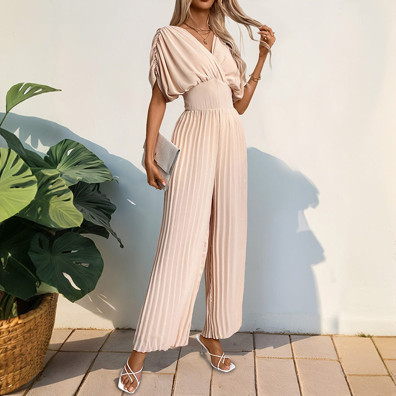 Women's elegant jumpsuit with deep V-neck and voluminous sleeves, size [size missing]