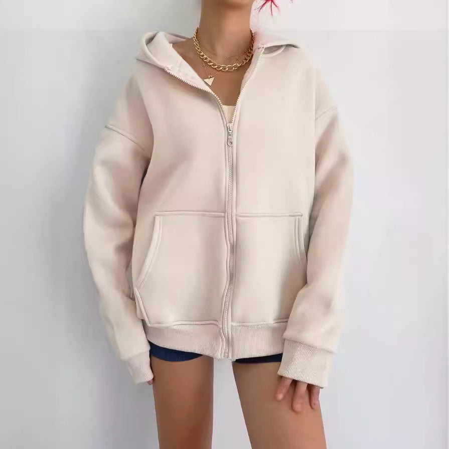 Damen Oversize-Hoodie mit Reißverschluss und praktischen Taschen, Größe
