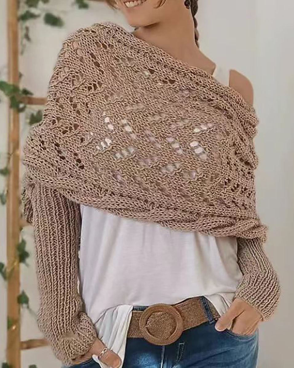 Valenzora Hollow Langarm Strickschal Pullover