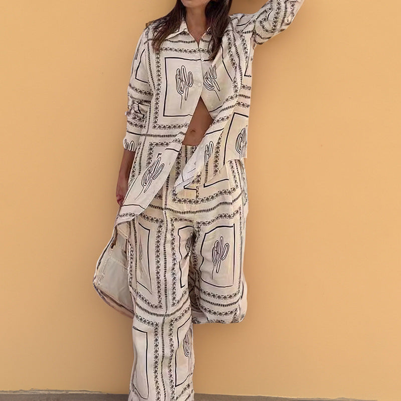 Women's elegant set consisting of a casual blouse and wide-leg trousers, size [size missing]