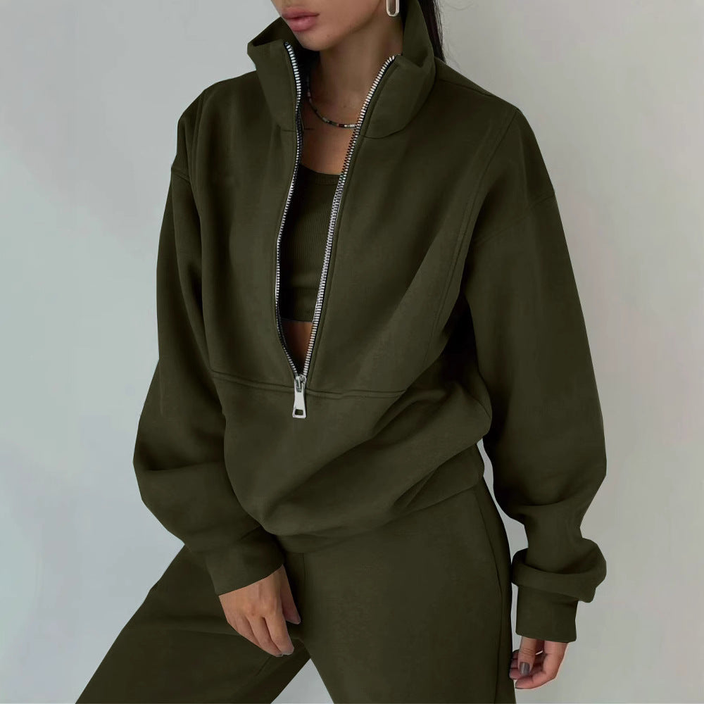 Women's casual oversized hoodie and jogging pants set with practical zipper, size [size]
