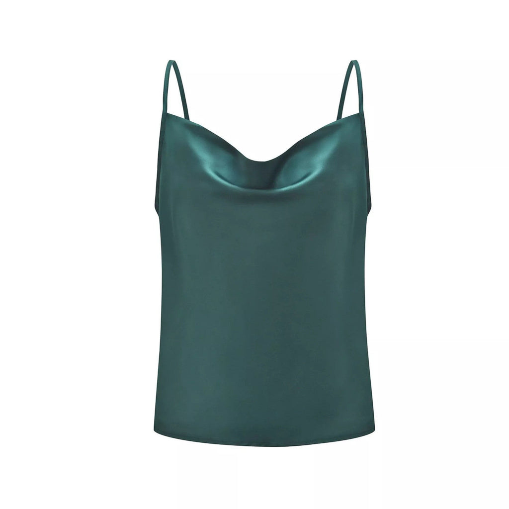 Women's satin top with deep neckline and adjustable straps, size [size missing]