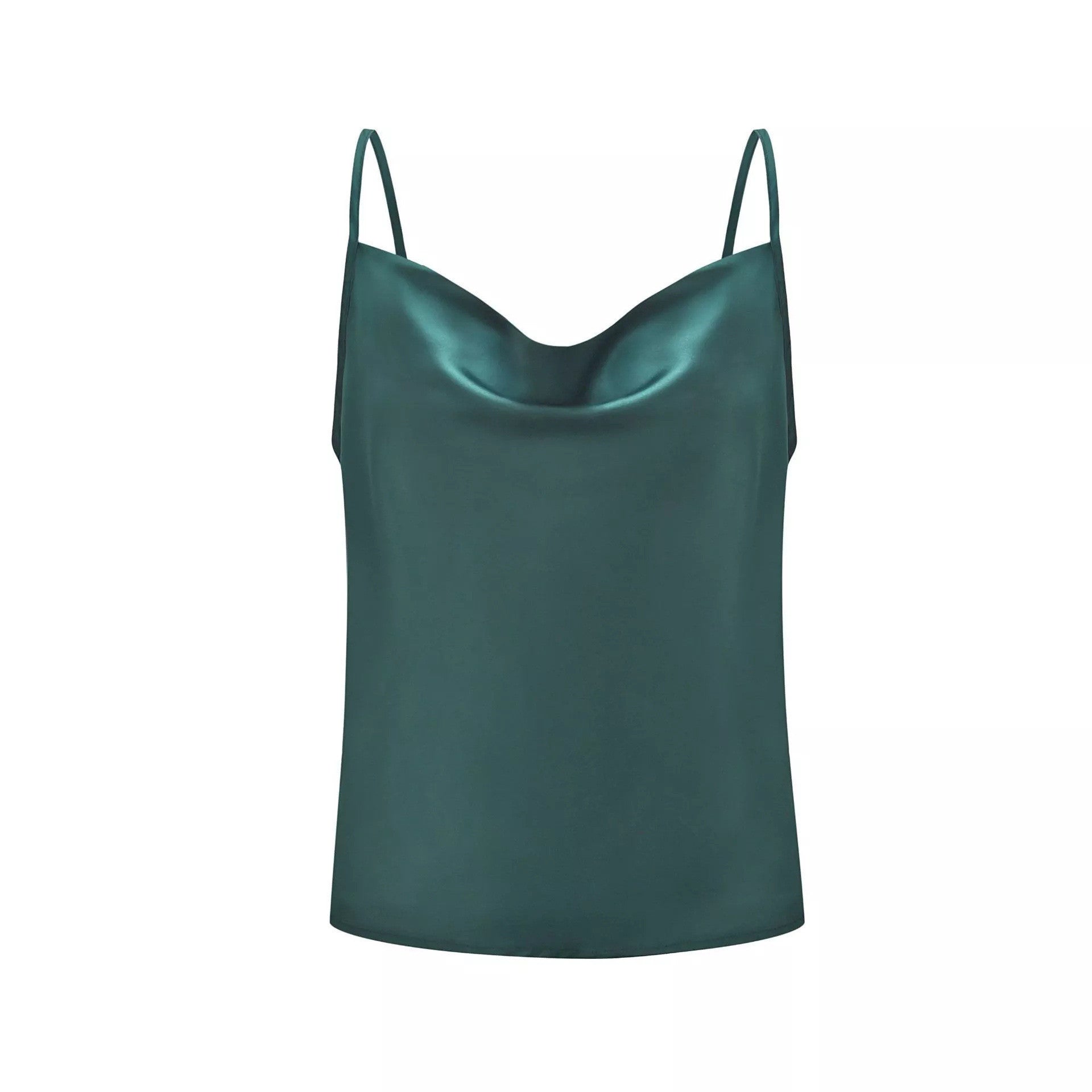 Women's satin top with deep neckline and adjustable straps, size [size missing]