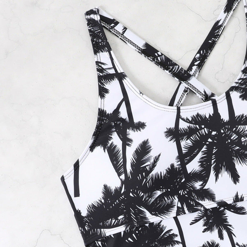 Damen Tankini-Set mit verstellbaren Trägern und modernem Palmenprint, Größe S