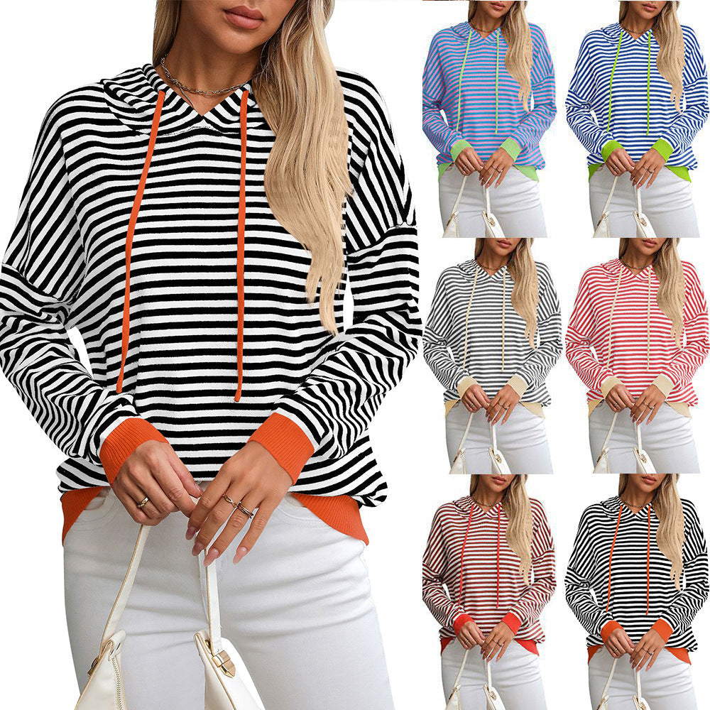 Women's striped hoodie with a relaxed fit and contrasting details, size S