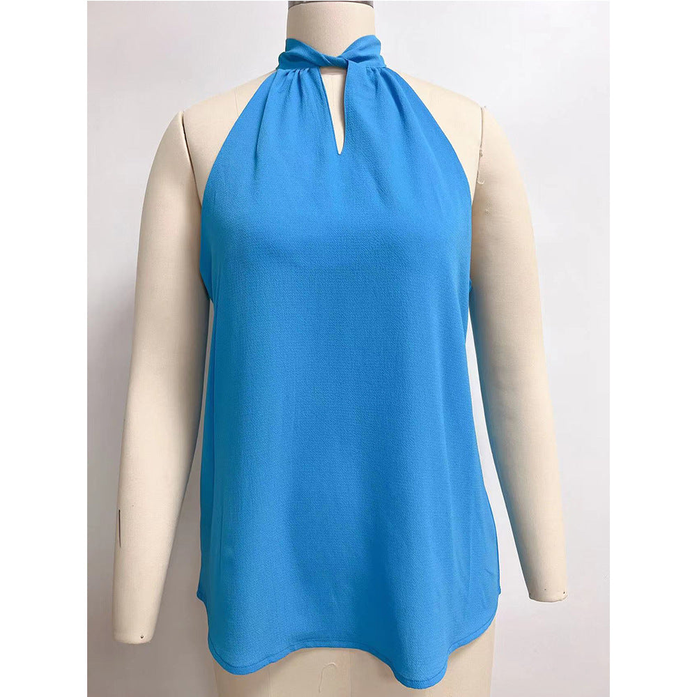 Ärmelloses Damen-Top mit schickem Schlitzkragen und feiner Textur, Größe Valenzora