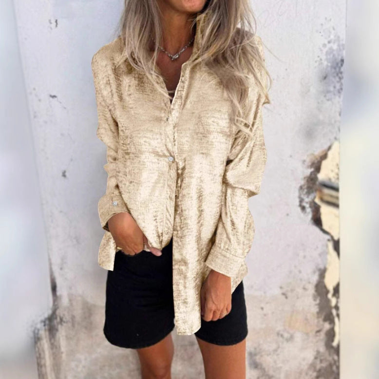 Women's shiny satin blouse with modern cut-out details, size