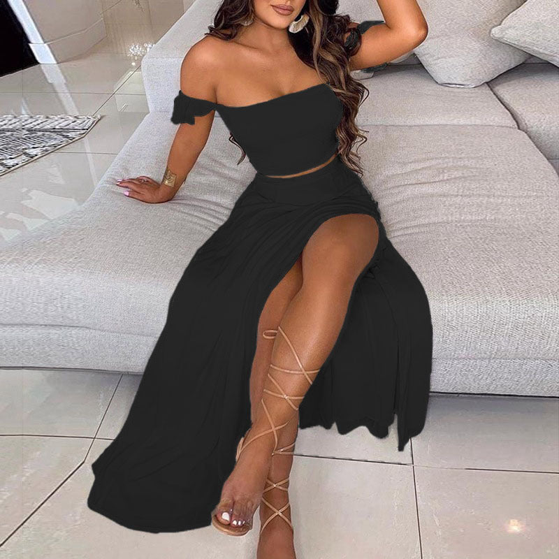 Valenzora | Seductive Off-Shoulder One-Shoulder Split Skirt Set