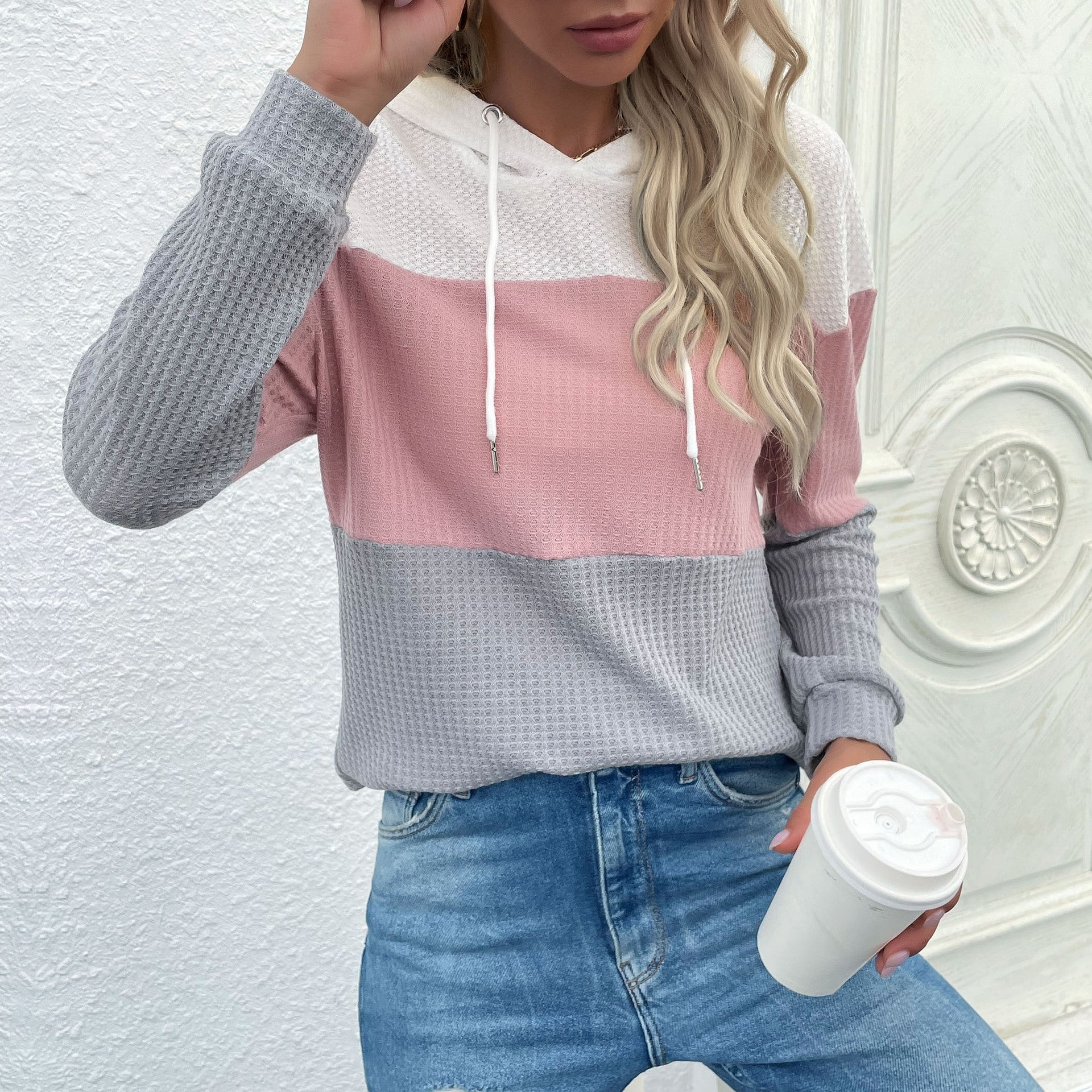 Damen Freizeit-Hoodie aus strukturiertem Material mit modischem Color-Block-Design, Größe S