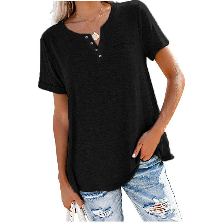 Damen-Freizeit-T-Shirt mit Knopfleiste und Brusttasche, Größe