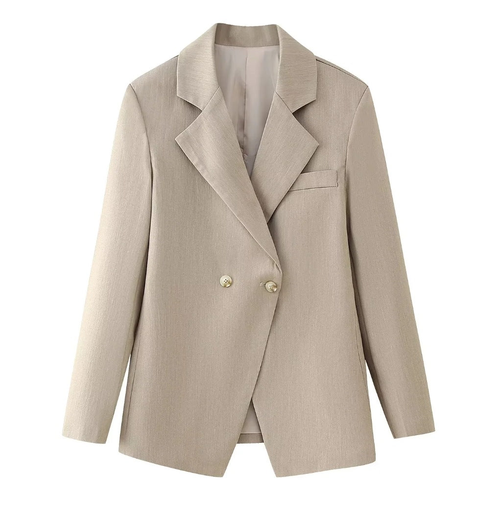 Eleganter, zweireihiger Damenblazer mit klassischem Revers, Größe