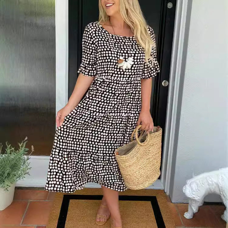 Valenzora | Summer Round Neck Printed Short Sleeve Dress