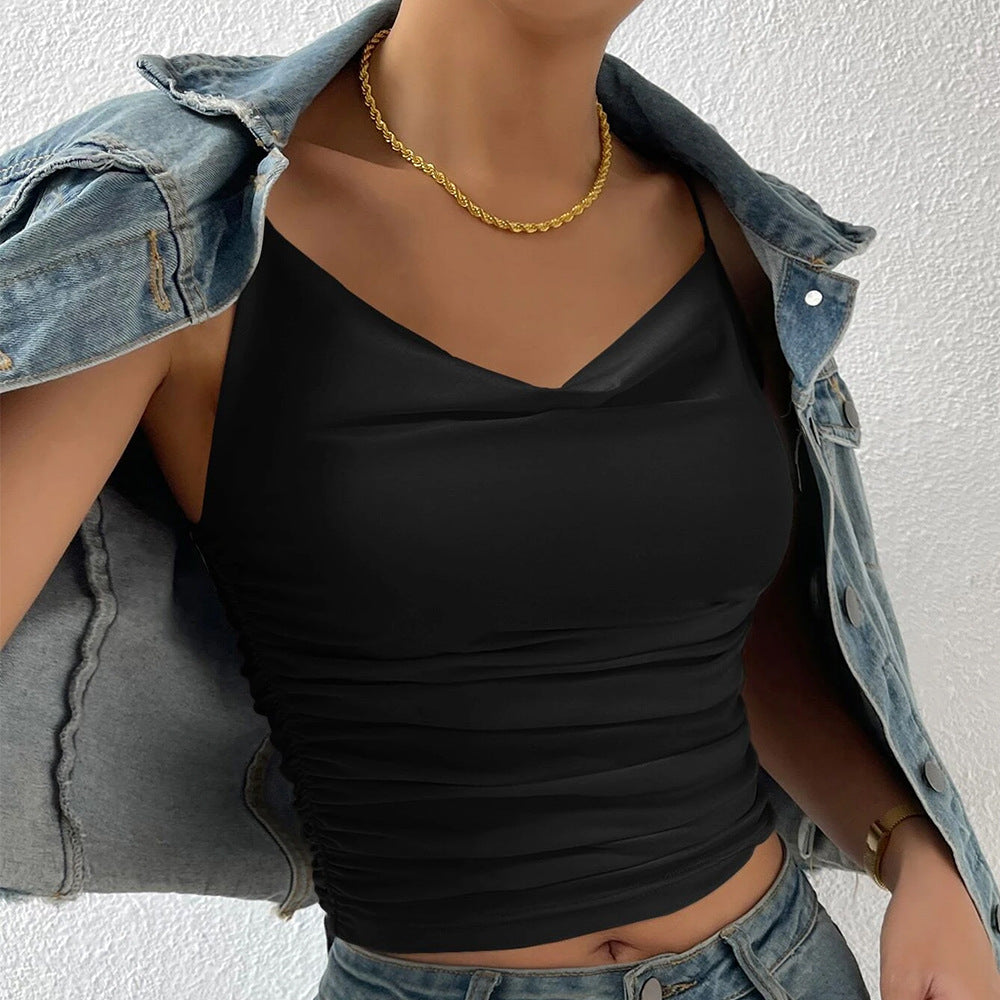 Valenzora | Collar Knotted Highly Elastic Spaghetti Strap Shirt