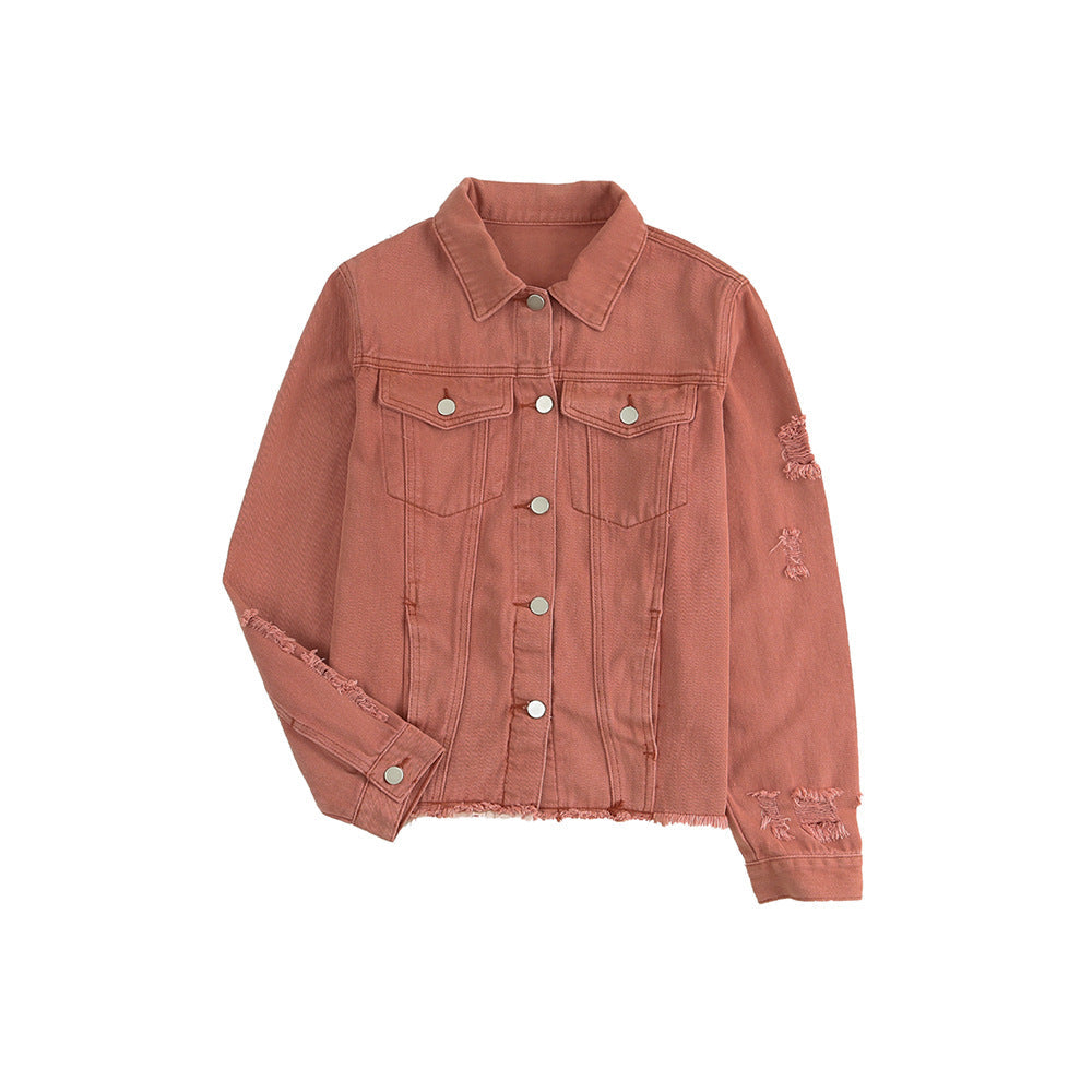 Women's denim jacket with a relaxed fit and functional pockets, size