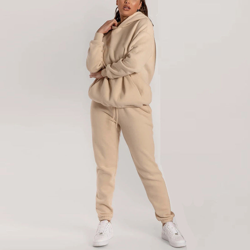Women's Casual Hoodie Tracksuit with Practical Pockets and Elastic Waistband, Size