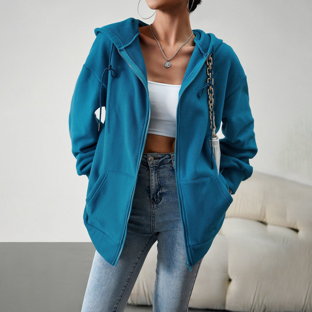 Damen-Fleecejacke mit praktischen Taschen und verstellbarer Kapuze, Größe S