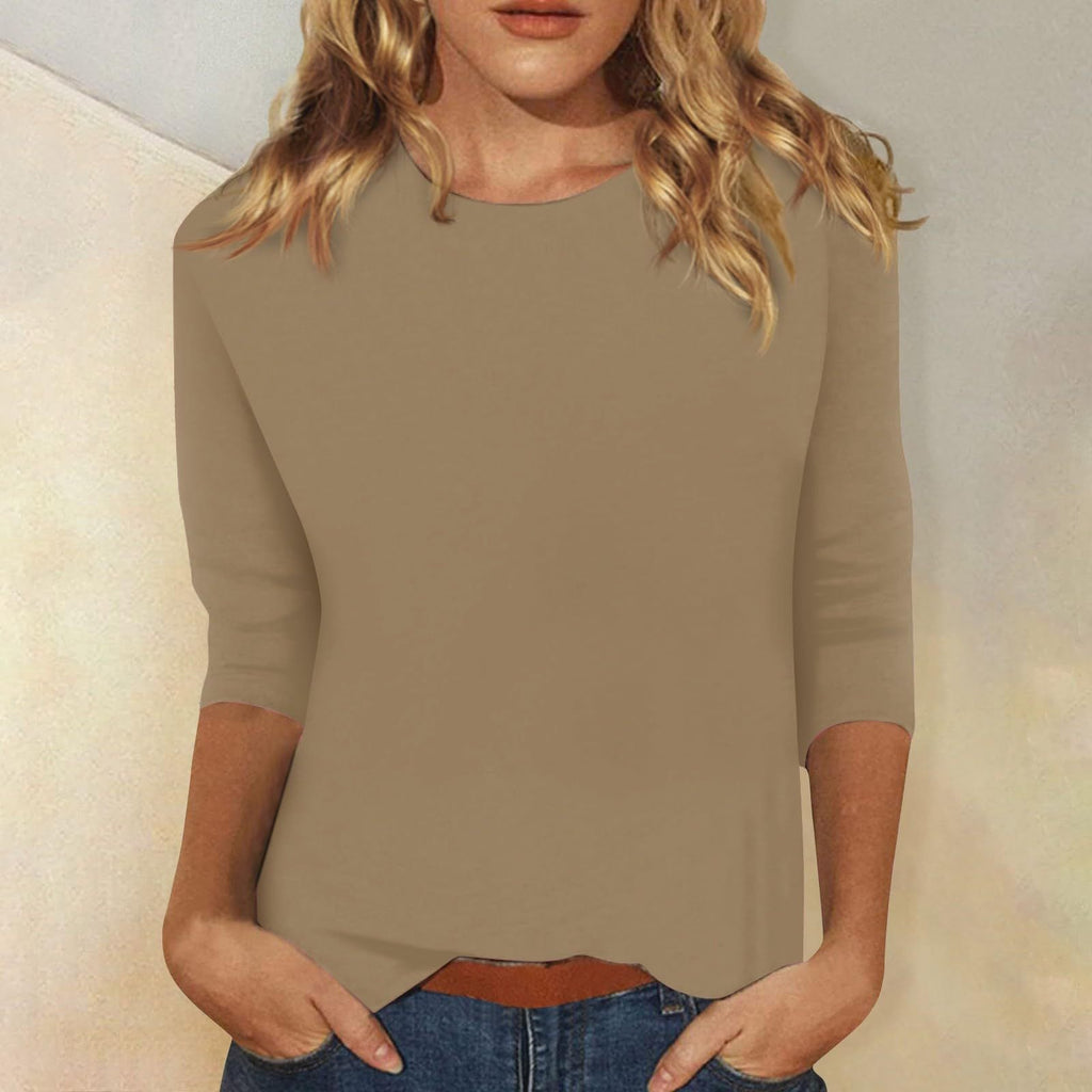 Damen Freizeit-Oberteil mit eleganten 3/4 Ärmeln und abgerundetem Saum, Größe S