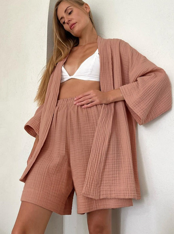 Valenzora Set für Zuhause: Locker sitzender Cardigan und Shorts