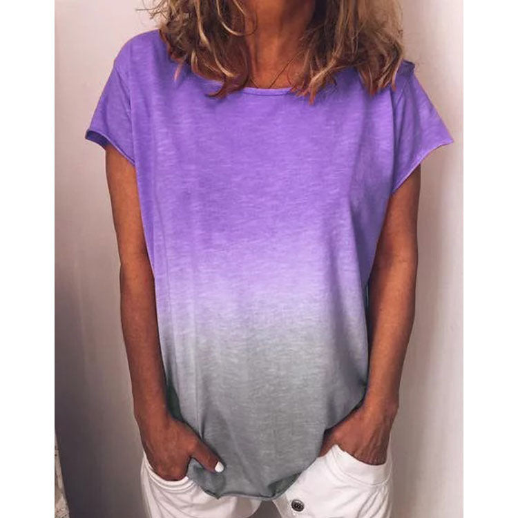Valenzora | Gradient Print Colorful V-Neck T-Shirt